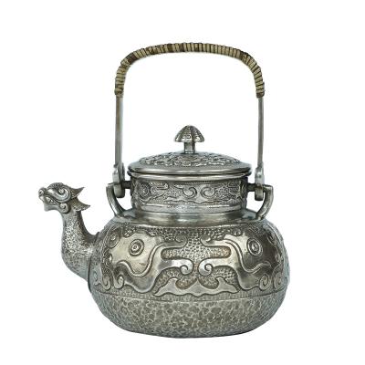 China Viable wholesale handmade silver round portable silver teapot gaiwan sets 999 for sale