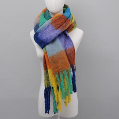 China 100% Korean Version Of Polyester Multicolor Tassel Scarf Winter Warm Plaid Scarf for sale