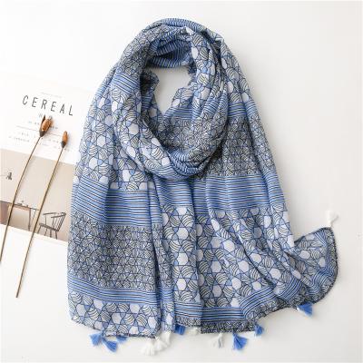 China Ethnic style thin veil summer sunscreen scarf outside small fresh blue large shawl scarf beach towel for sale