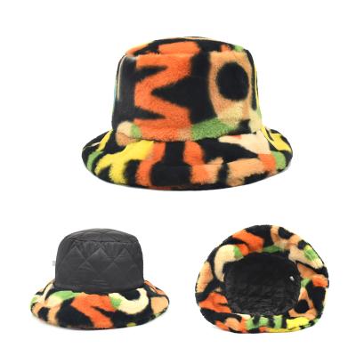 China Plush Sombrero De Copa Luxury Vintage Faux Fur Bucket Hat Plush Fur Women Winter Thick Bucket Hat for sale