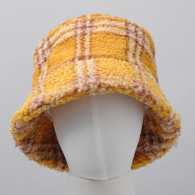 China Custom Made Winter Fisherman Hats Fur Wool Plush Lattice Checked Warm Bucket Hats Wholesale for sale