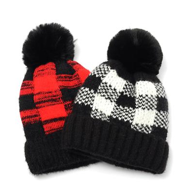 China Wholesale Women's Autumn Winter Knitted Hat Thick Warm Acrylic Casual Knitted Fur Pom Pom Beanie Hat COMMON for sale