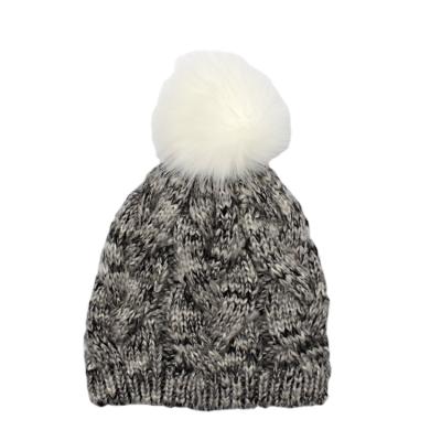 China Winter Fur Pom Pom Beanie Hat Wholesale Knitted Hat 100% Plain COMMON Acrylic Beanies for sale