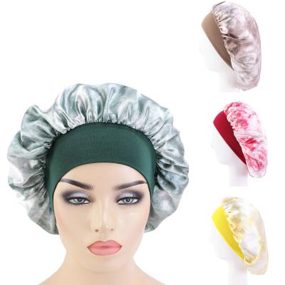 China Soft Smooth Feeling Wholesale Customized Satin Hood Hair Sleep Hats Women Satin Tie Dye Hood Vendors Custom for sale