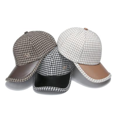 China JOINT Wholesale Women's Houndstooth Plaid Hat Cap Baseball Women's Casual Vintage Retro Caps Baseball Cap Hat for sale