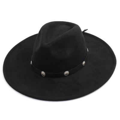 China Picture Fashion Cowboy Hats Unisex Custom Wide Brim Black Felt Western Fedora Hats for sale