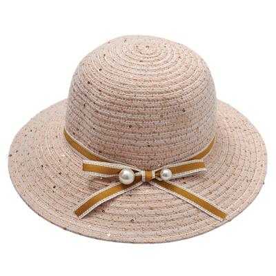 China Pink Straw Hat With Pearls Beach Straw Summer Fashion Beach Womens Folding Women's Leisure Pearl Hat TOROS for sale