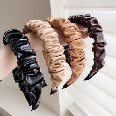 China Fashion hair accessories ruched hair leather circle solid color framing head band PU ruched headband for sale