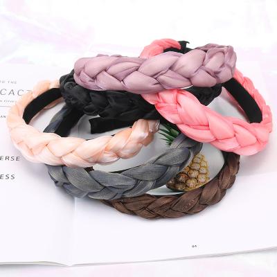 China Fashion Popular Pure Color Chiffon Fabric Twisted Braided Headband Women Braid Hair Band Braid Headband for sale