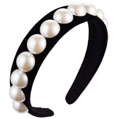 China Fashion velvet headband fashion boutique wide pearl hair bows large pearl headband women girls pear headband for sale