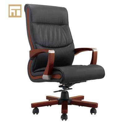 China 2021 New Boss Chair Swivel Luxury Brown Executive High Quality Adjustable Leather Chair Wooden Office Chair (Size) for sale