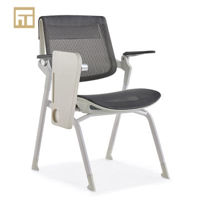 China Foldable Mesh Conference Room Lumbar Support Office Chair Writing Folding Tablet Training Chair for sale