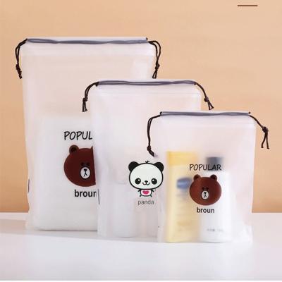 China Small Promotion Plastic Gift Bag Recyclable Bear Drawstring Pouch Frosted Bags With Logo Print for sale