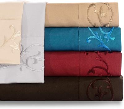 China Ready to Ship Luxury Scroll Flowers Embroidery Bed Sheet in Soft Brushed Microfiber for sale