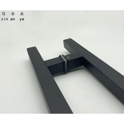 China Modern High End Glass Door Handle Stainless Steel Wood Door Black Sliding Square Tube for sale