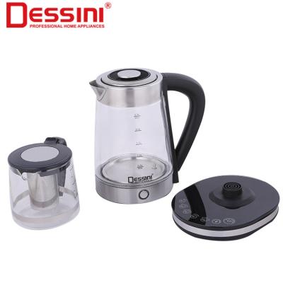 China 360 Degree Base DESSINI Electric Kettles Factory Price Kitchen Appliances Double Teapots Smart Rotation Home Glass Kettle for sale