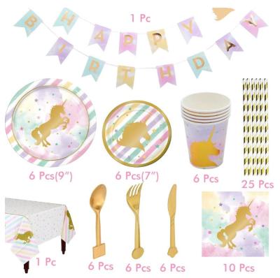 China Unicorn Birthday Party Decorations Kids Birthday Holiday Party Happy Birthday Balloons Cup Unicorn Party Baby Shower Paper Plates Supplies for sale