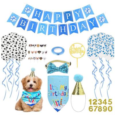 China Cartoons 2021 Pet Birthday Party Decor Handmade Adjustable Cat Dog Scarf Hat Collar Banner Props For DIY Pet Party Supplies for sale