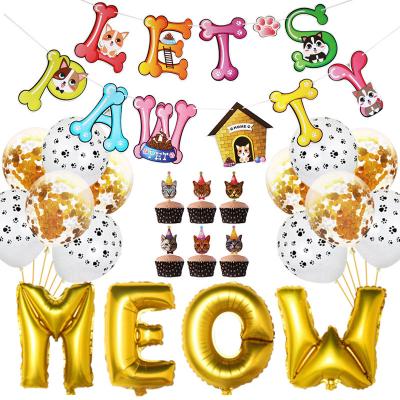 China Aluminum Foil Party Decoration Toy Balloon Dog M-E-O-W Pet Party Movie Balloon Package Pet Birthday Party Background Wall Decoration for sale