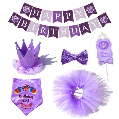 China Cartoon Pet Birthday Party Dog Pull Flag Skirt Scarf Hat Crown Props Decoration Supplies Holiday Dress Set for sale