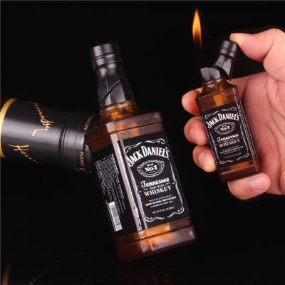 China Modern Hot Sales Open Flame Wine Booter Shape Lighters Whiskey Bottle Inflatable Lighter For Cigarette for sale