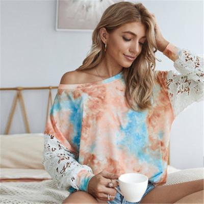 China Amazon Breathable Hot Sale New Design Fashion Tie Dye Long Sleeve T-shirt Crop Tops T Shirts Women Summer for sale