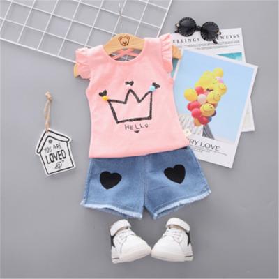 China New Fashion Breathable Wholesale Hot Baby Summer Amazon Short Sleeve Children Girls Clothing Sets for sale