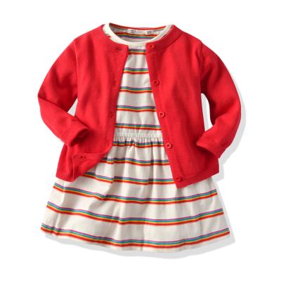 China Wholesale Breathable Spring Autumn Long Sleeve Coat Baby Clothes Striped Dress Set for sale