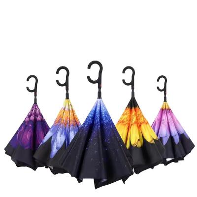 China Auto Open RTS Best quality waterproof 25inch x 8k AOMC double layers 1 fold C shape handle inverted umbrella moq 20pcs Stock for sale