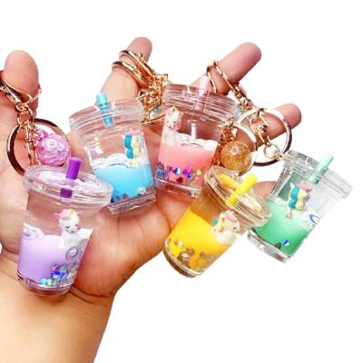 China Promotion Gift Mini Soft Drink Keychain Coconut Acrylic Milk Tea Beverage Bubble Tea Moving Key Chain for sale