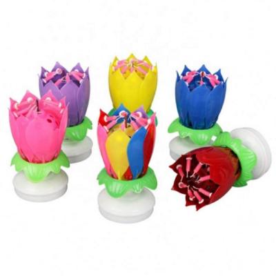 China Lotus Blossom Double Music Candle Hot Rotating Candle Birthday Cake Decorating Flowering Candles for sale