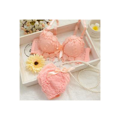 China Beautiful 1960s Girls QUICK DRY Lace Up Bra Panty Sets Cute Japanese Underwire Lift Up Lace Bra Set for sale