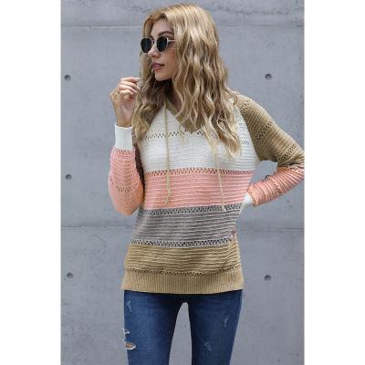 China Wholesale New Anti-Wrinkle 2021 Winter Autumn Women Sheath Long Pullover Hoodie Striped Knitted Loose Oversized Sweater for sale