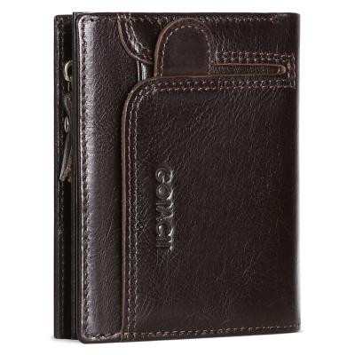 China Real Leather Male Smart Purse Vintage Mens Wallets Card Holder RFID Short Wallet With Gift Box for sale