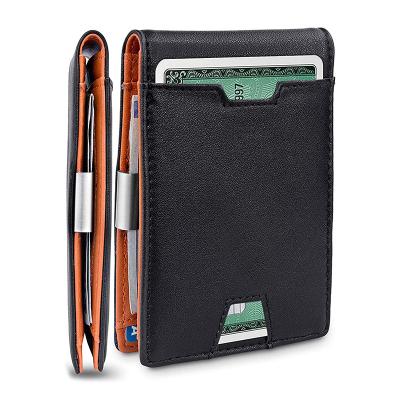 China New Designer RFID Clip Front Pocket Bifold Wallet Men's Small Money Small Money Leather Wallets for sale