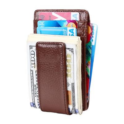 China GENUINE LEATHER Clip Front Pocket Wallet Leather Money RFID Blocking Strong Magnet Slim Wallet for sale