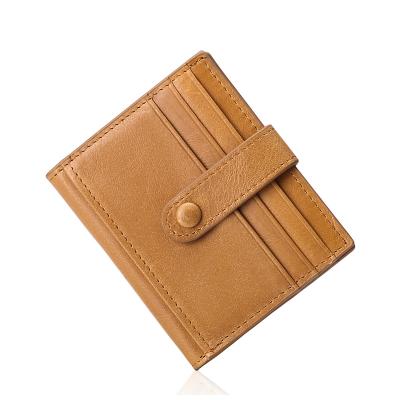 China New Vintage Men Vintage Brush Anti-theft Brush Layer Wax Cowhide Wallet Buckle Leather Short Key Purse Women for sale