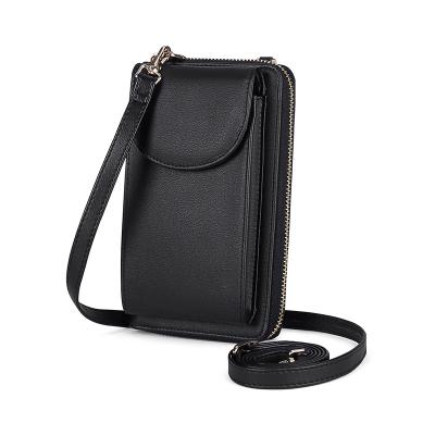 China Purse PU Leather Phone Bag Black Cross - Leather Body Handbags Wallets Phone Purse With Long Strap For Women for sale