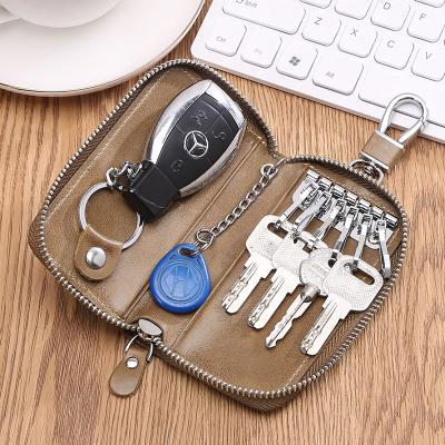 China Vintage Hot Genuine Cowhide Genuine Leather Zipper Car Key Key Organizer Women Men Wallet Holder Custom Your Brand Logo for sale