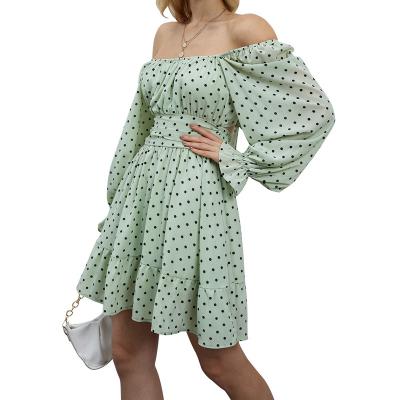 China 2021 Anti-static Women's Maxi Dress Green Ladies Summer Long Sleeve Casual Dress For Fat Woman for sale