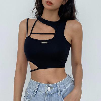 China QUICK DRY ladies black sleeveless fitness crop tops summer sexy women's T-shirt knit crop tops for women for sale