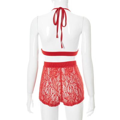 China Cheapest 2021 hot sexy red lace bra set jumpsuit transparent valentines sex lingerie women set loose for sale