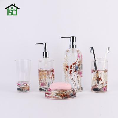 China Sustainable Transparent Acrylic Dry Flower Bath Cart Bathroom Accessories For Home Hotel for sale