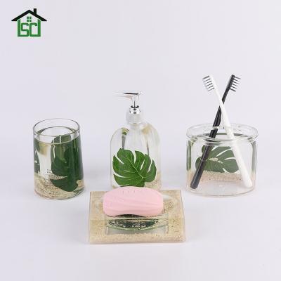 China Sustainable Acrylic Flower Decorations 4pieces Home And Hotel Accessories Bathroom Wash Sets for sale