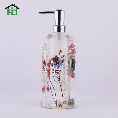 China Transparent Foam Soap Dispenser Flower Printed Acrylic Lotion Hand Pump Soap Dispenser Bottle For Bathroom for sale