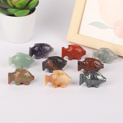 China China Good Quality Hand Carving Fish Opens Moss Agate Natural Crystal Stone For Decoration for sale