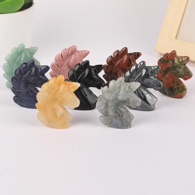 China Low Moq China Hand Carved Rose Quartz Unicorn Animal Gemstone Crystal Horse Heads For Decoration for sale