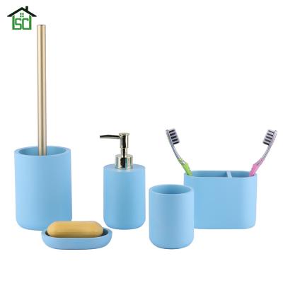 China Sustainable Premium Quality 5 Pieces Carving Resin Products Bathroom Accessories Wash Set for sale