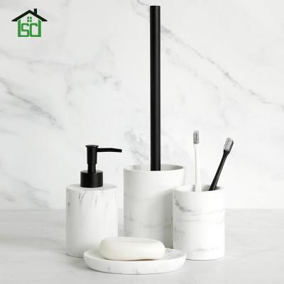 China Viable Modern Marble Effect 4 Pcs Poly Resin Home Hotel Bathroom Accessories Set for sale