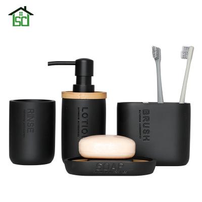 China Durable Four Pieces Black Resin Bathroom Ware Accessories Sanitary Hardware Set for sale